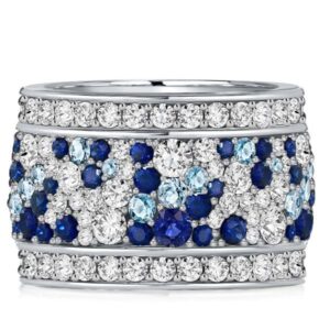 Home blue round multi row eternity wedding band for women