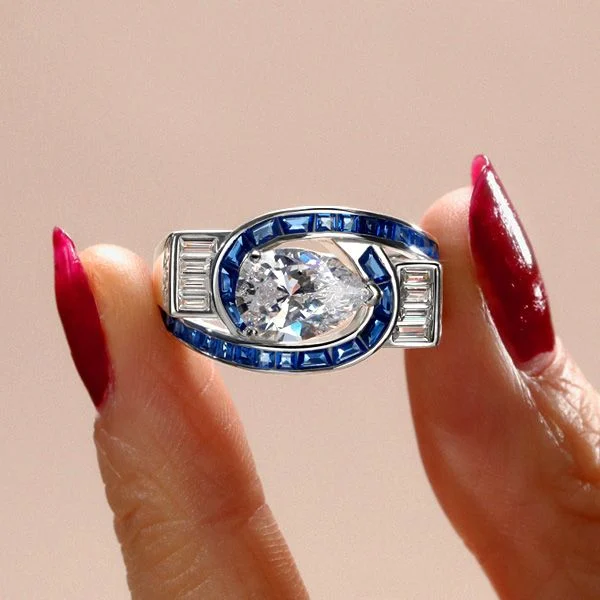 art deco pear shaped blue sapphire engagement ring for women art deco pear shaped blue sapphire engagement ring for women