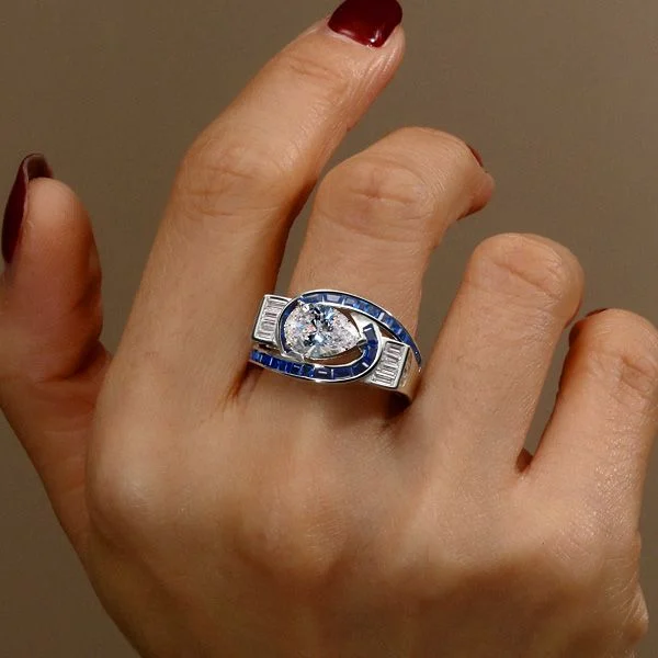 art deco pear shaped blue sapphire engagement ring for women art deco pear shaped blue sapphire engagement ring for women