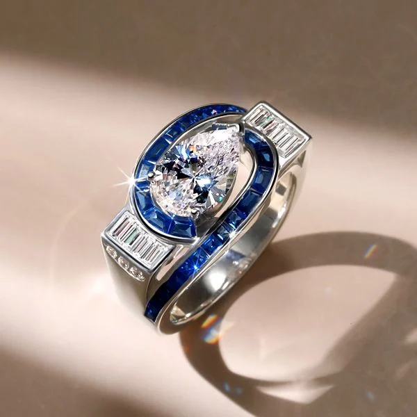 art deco pear shaped blue sapphire engagement ring for women art deco pear shaped blue sapphire engagement ring for women