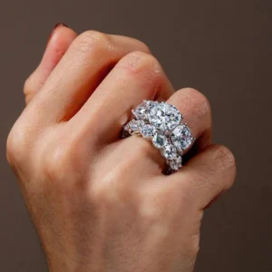 three stone engagement rings sets in 925 sterling silver